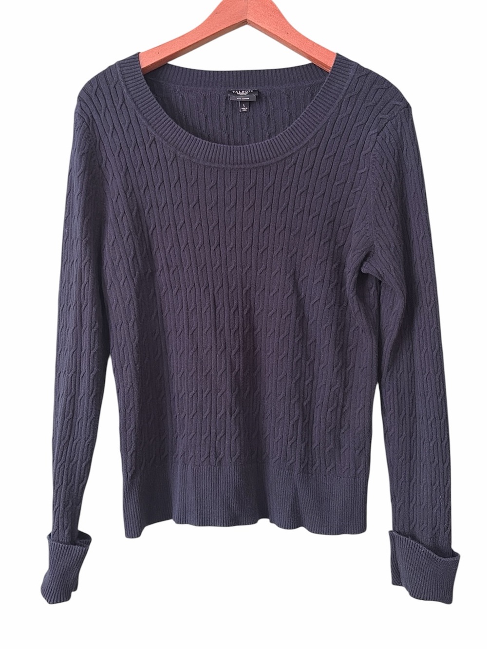 Talbots Pima Cotton Cable Knit Scoop-Neck Sweater Black Sz L